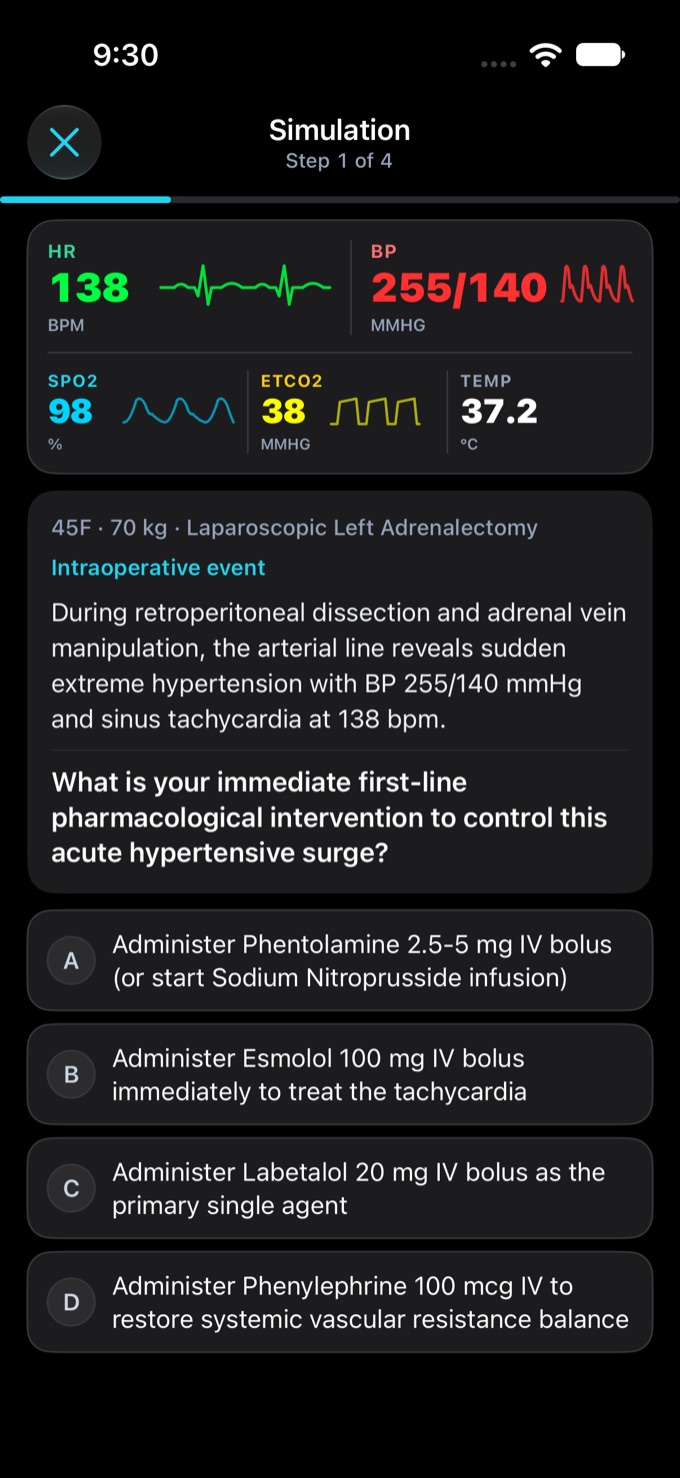 A SteadyStateApp clinical simulation screen