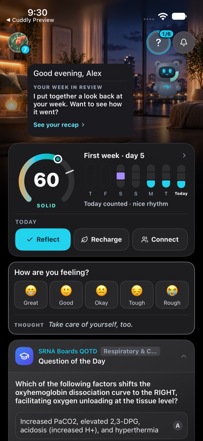 The SteadyStateApp home dashboard showing the daily question and wellness Pulse